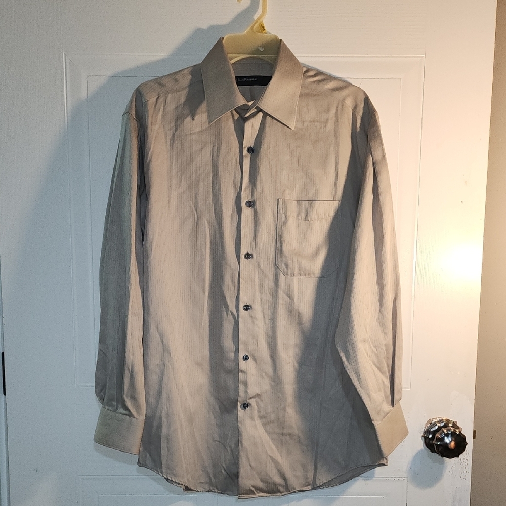 Men's Perry Ellis Portfolio Long Sleeve Button-Up Brown Dress Shirt Size 15 1/2